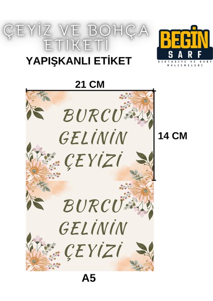 A4 A5 A6 35 Adet Çeyiz Bohça Koli Paket Etiketi Isme Özel Yapışlanlı Etiket 005