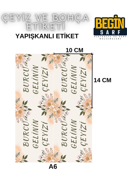A4 A5 A6 35 Adet Çeyiz Bohça Koli Paket Etiketi Isme Özel Yapışlanlı Etiket 005