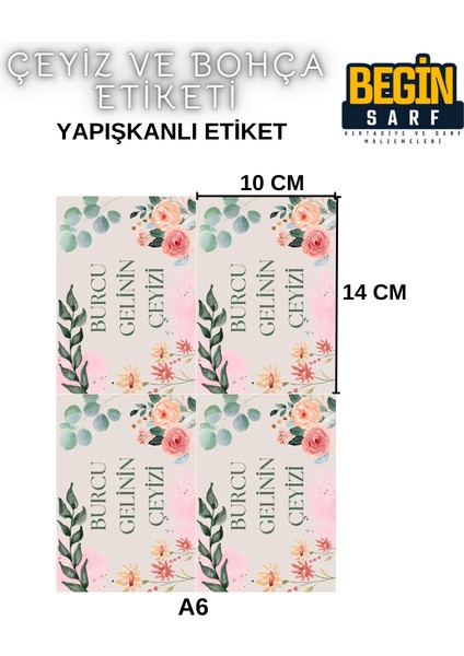 A4 A5 A6 35 Adet Çeyiz Bohça Koli Paket Etiketi Isme Özel Yapışlanlı Etiket 014