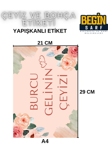 A4 A5 A6 35 Adet Çeyiz Bohça Koli Paket Etiketi Isme Özel Yapışlanlı Etiket 015