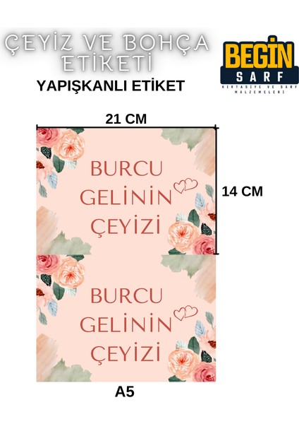 A4 A5 A6 35 Adet Çeyiz Bohça Koli Paket Etiketi Isme Özel Yapışlanlı Etiket 015