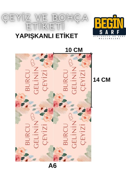 A4 A5 A6 35 Adet Çeyiz Bohça Koli Paket Etiketi Isme Özel Yapışlanlı Etiket 015