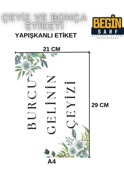 A4 A5 A6 35 Adet Çeyiz Bohça Koli Paket Etiketi Isme Özel Yapışlanlı Etiket 023