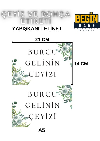 A4 A5 A6 35 Adet Çeyiz Bohça Koli Paket Etiketi Isme Özel Yapışlanlı Etiket 023