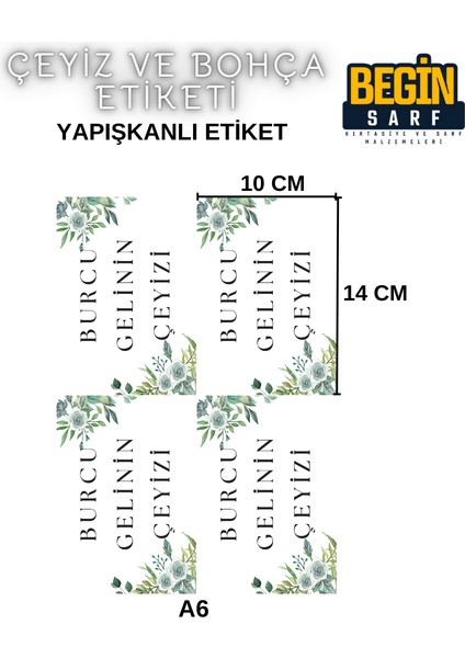 A4 A5 A6 35 Adet Çeyiz Bohça Koli Paket Etiketi Isme Özel Yapışlanlı Etiket 023