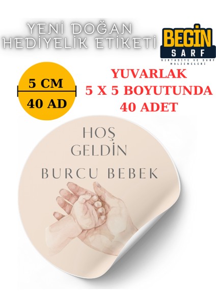 Begin Sarf 3 cm 4 cm 5cm 6 cm Yeni Doğan Bebek Hediyelik Etiketi Isim Tarih Yazılabilir Yuvarlak Etiket 005