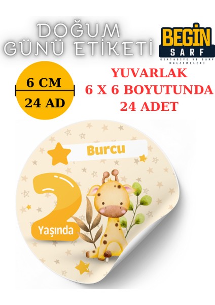 Begin Sarf 3 cm 4 cm 5 cm 6 cm Doğum Günü Hatırası Kişiye Özel Kendinden Yapışkanlı Etiket Yuvarlak 005