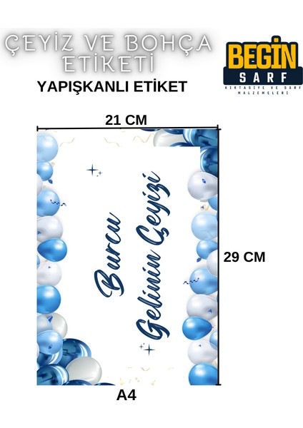 Begin Sarf A4 A5 A6 35 Adet Çeyiz Bohça Koli Paket Etiketi Isme Özel Yapışlanlı Etiket 020