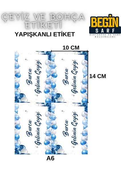 Begin Sarf A4 A5 A6 35 Adet Çeyiz Bohça Koli Paket Etiketi Isme Özel Yapışlanlı Etiket 020