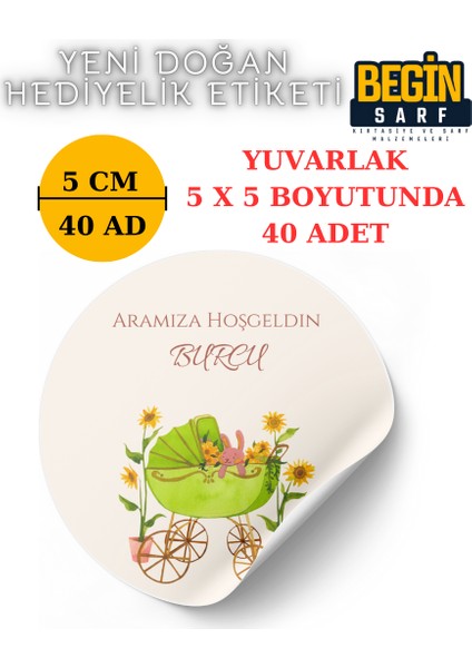 Begin Sarf 3 cm 4 cm 5cm 6 cm Yeni Doğan Bebek Hediyelik Etiketi Isim Tarih Yazılabilir Yuvarlak Etiket 012