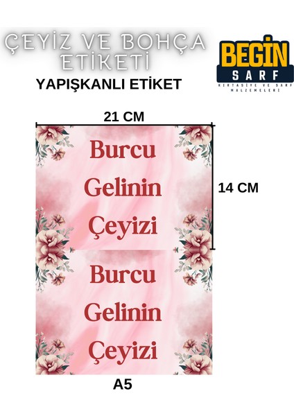 A4 A5 A6 35 Adet Çeyiz Bohça Koli Paket Etiketi Isme Özel Yapışlanlı Etiket 018
