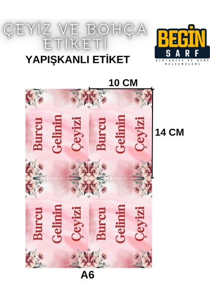 A4 A5 A6 35 Adet Çeyiz Bohça Koli Paket Etiketi Isme Özel Yapışlanlı Etiket 018