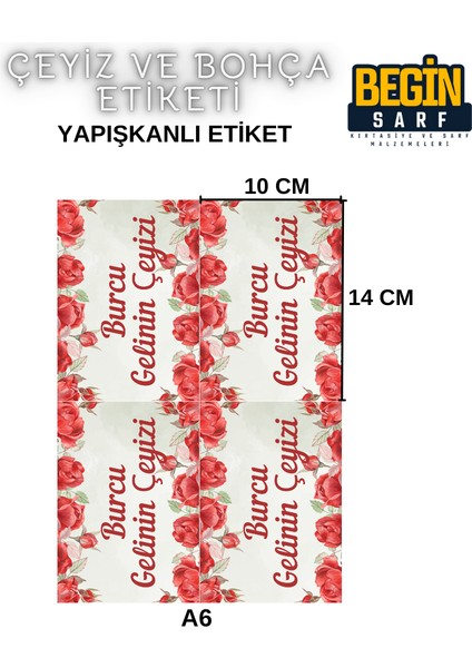 Begin Sarf A4 A5 A6 35 Adet Çeyiz Bohça Koli Paket Etiketi Isme Özel Yapışlanlı Etiket 019