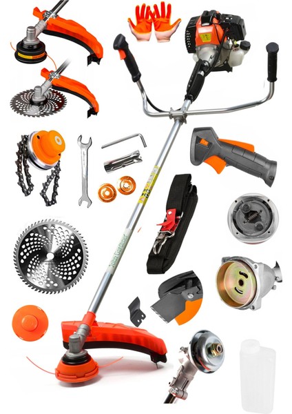 Kömürsüz Seri Euro5 Motor Benzinli Yan Tip Tırpan Çalı Ot Biçme Tırpanı + Canavar Alüminyum Başlık
