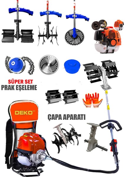 Ultra Dynamix Seri Benzinli Sırt Tipi Tırpan 20HPX Motor Çim Çayır Biçme + Toprak Eşeleme Çapa Set