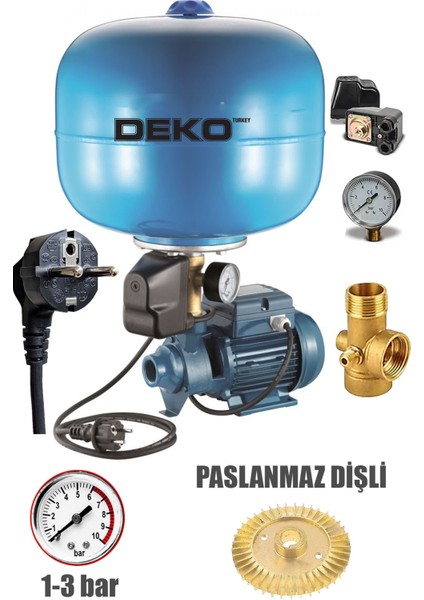 Deko Turkey 24LT Paslanmaz Tank + Hidrofor Motoru 2 Kat 2 Daire Paket Hidrofor Seti Santrifüj Full Bakır Pompa