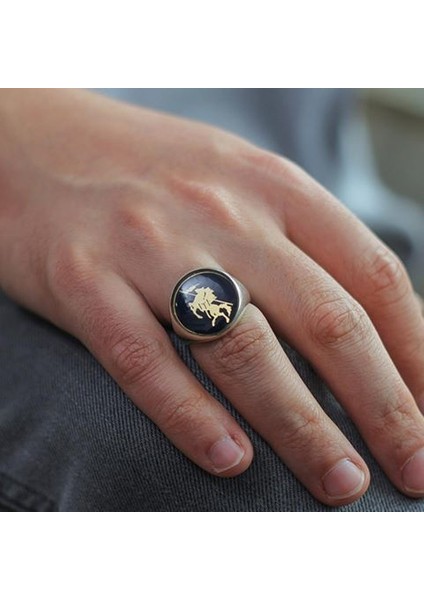 Kayı Boyu Motifli Koyu Mavi Mineli Yüzük fiyatları