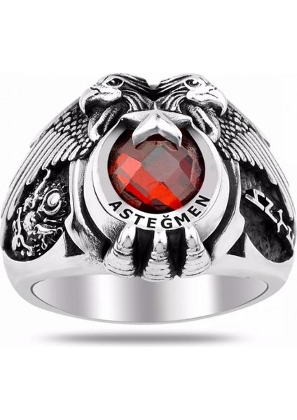 Çift Başlı Osmanlı Arması Göktürkçe Türk Motifli Asteğmen Yüzüğü