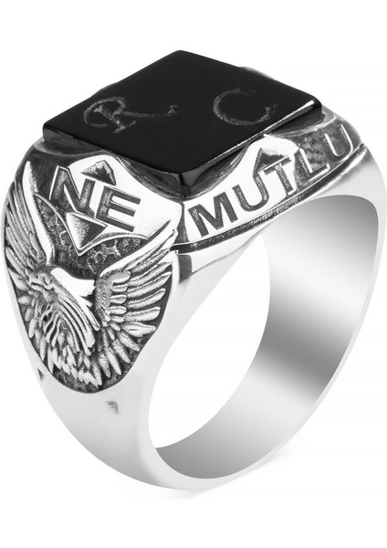 Oniks Taşlı Ne Mutlu Türküm Diyene Yüzüğü modelleri