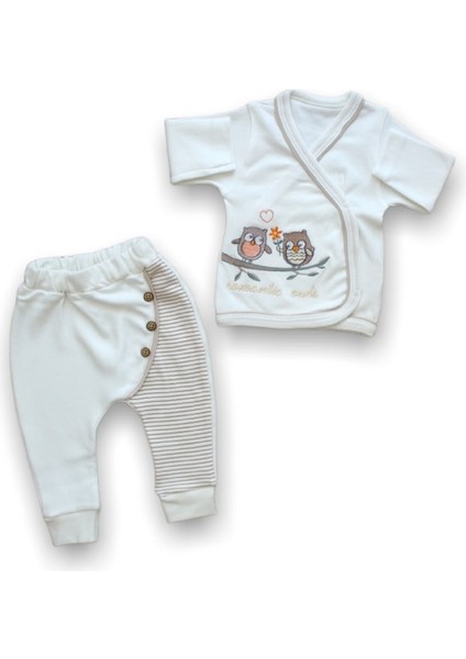 Diji Baby Romantik Çift Baykuş Nakışlı  Cotton Antib.akteriyel 5li Zıbın Takımı Hastane Çıkışı