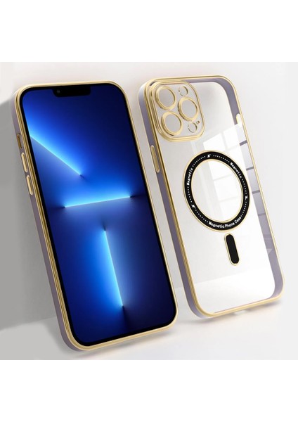 iPhone 14 Pro Max Kılıf Magsafe Özellikli Gold Seri Lazer Silikon Kapak