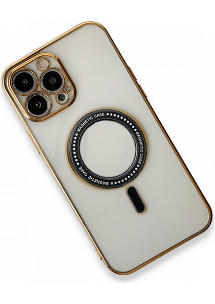 iPhone 14 Pro Max Kılıf Magsafe Özellikli Gold Seri Lazer Silikon Kapak