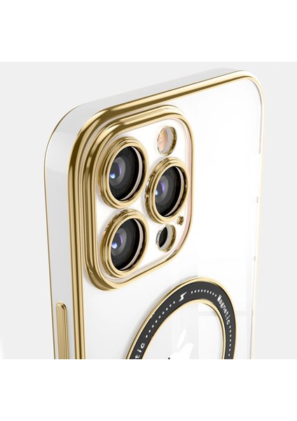 iPhone 14 Pro Max Kılıf Magsafe Özellikli Gold Seri Lazer Silikon Kapak