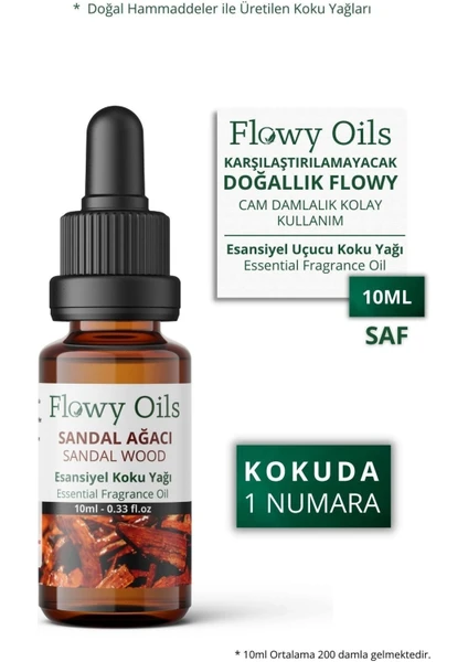 Flowy Oils Sandal Ağacı Saf Esansiyel Uçucu Koku Yağı Esans Buhurdanlık Yağı Difüzör Esansı Fragrance 10ML