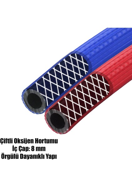 Çelik Oksijen Hava Hortumu 8 mm Çiftli Twin Termo Hortum 5 Metre