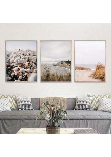 Bohem Renkler Çiçek Desenli Metal Çerçeveli Tablo Seti Gümüş /s