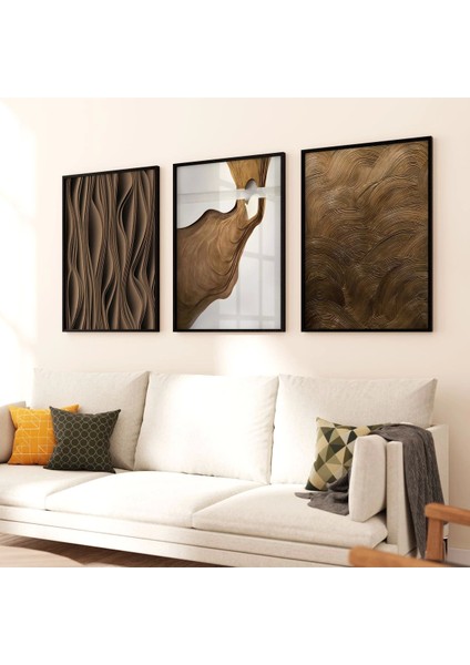 Dinamik Akış: Soyut Dalgalı Çizgiler Üçlü Metal Çerçeveli Tablo Seti /s fiyatları