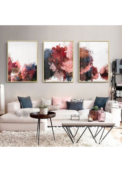 Canlı Renkler Soyut Tasarım Metal Çerçeveli Tablo Seti Altın /s