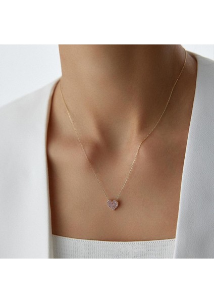 Kırmızı Taşlı Minimal Kalp Altın Kolye