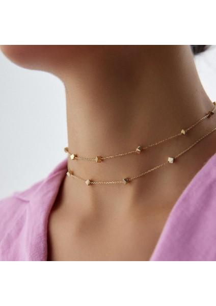 Long Cube Rose Altın Kolye