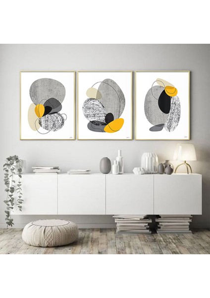 Büyük Taşlar Geometrik Desenli Metal Çerçeveli Tablo Seti Altın /s
