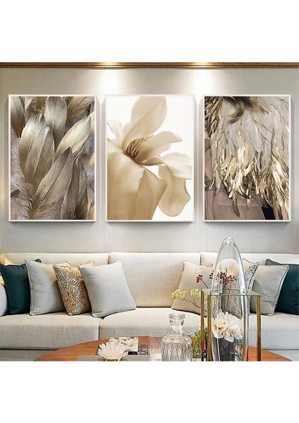 Altın Tüylerin Hafifliği 3'lü Metal Çerçeveli Tablo Seti /s