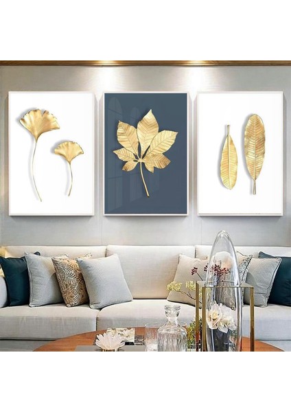 Gold Desenli Metal Çerçeveli Tablo Seti Beyaz /s