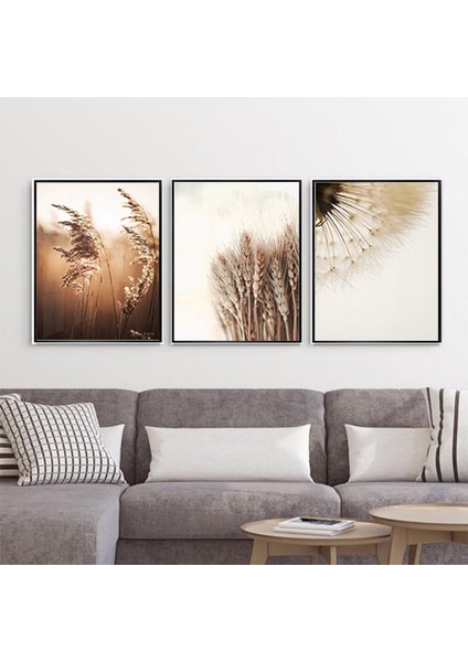 Çiçek Desenli Metal Çerçeveli Tablo Seti Siyah /s