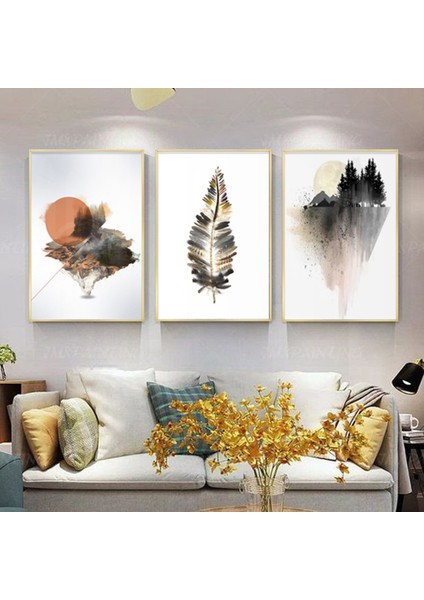 Kahverengi Çiçekler Tasarım Metal Çerçeveli Tablo Seti Altın