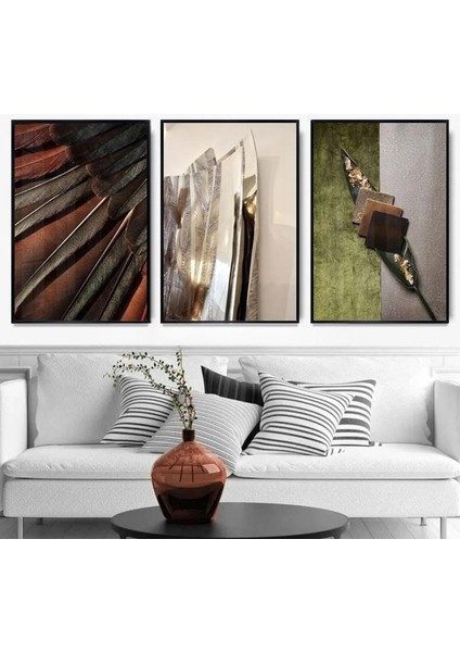 Farklı Renkler Geometrik Desenli Metal Çerçeveli Tablo Seti Siyah /s