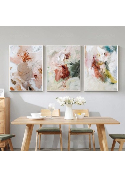 Renklerin Sessiz Dansı: Duygusal Soyutlama Üçlü Metal Çerçeveli Tablo Seti /s