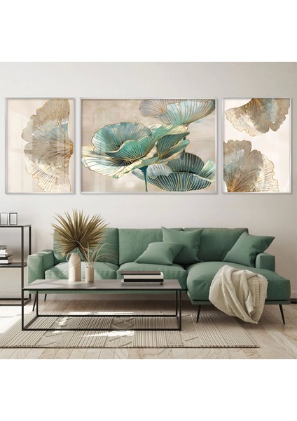 Modern Flora - Sofistike Üçlü Metal Çerçeveli Tablo Seti /s