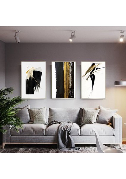 Siyah ve Sarı Detaylı Metal Çerçeveli Tablo Seti Gümüş /s
