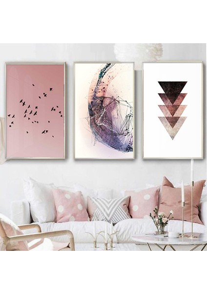 Soyut Desenli Metal Çerçeveli Tablo Seti Gümüş /s