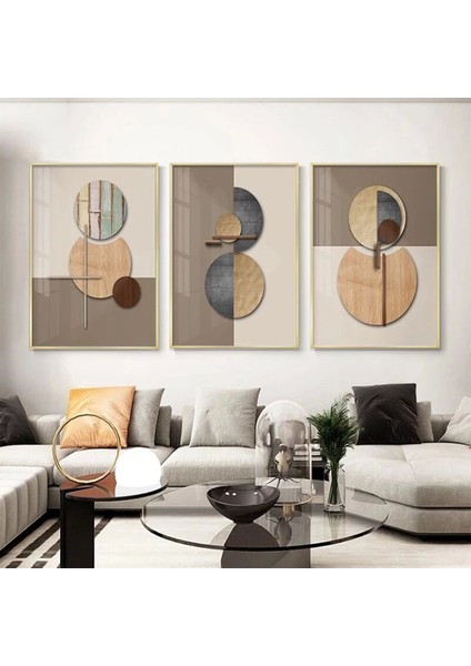 Soyut Formların Ahengi: Modern Üçlü Metal Çerçeveli Tablo Seti /s
