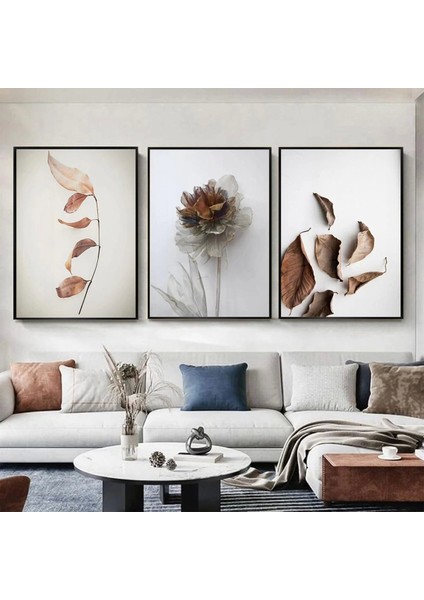 Yaprakların Dansı: Üçlü Metal Çerçeveli Tablo Set /s