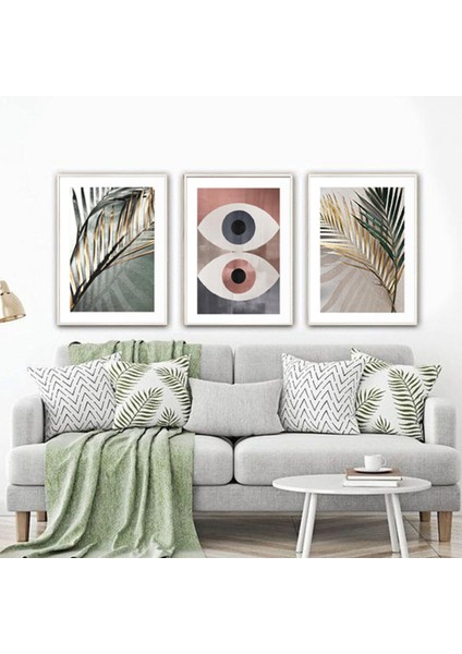 Yapraklar Beyaz Kenarlı Metal Çerçeveli Tablo Seti Beyaz /s