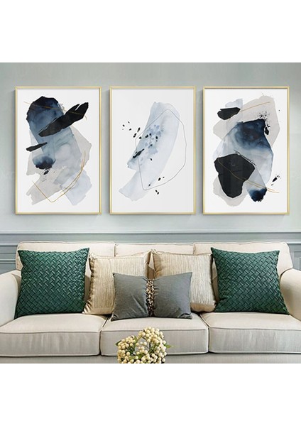 Soyut Tasarım Metal Çerçeveli Tablo Seti Altın /s