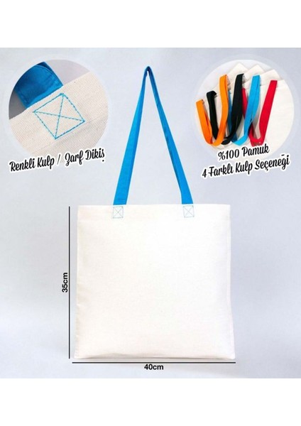 I Love Belek Turkuaz Renkli Kulp Gabardin Bez Çanta 40X35CM, Baskılı Omuz Çantası, Alışveriş Çantası, Plaj Çantası fiyatları