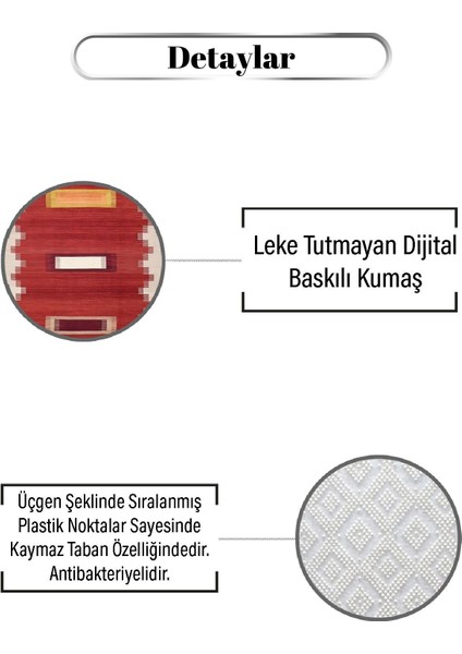 Kırmızı Bohem Desen Dijital Baskılı Kaymaz Zenit Halı